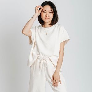 Piper & Scoot Lenny Textured Short-Sleeved Sweatshirt,  Size L in Cream